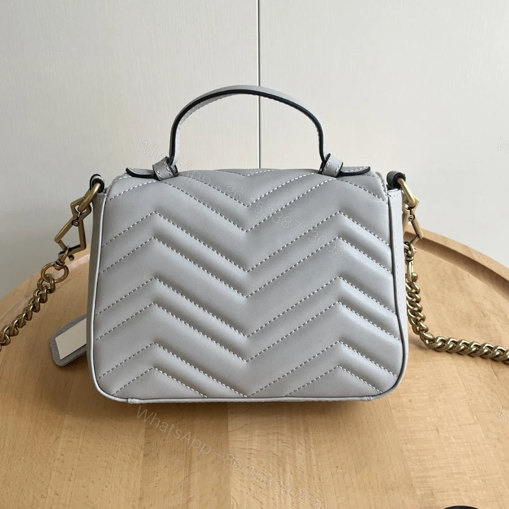 View 5 of Gucci GG Marmont Matelassé Chevron Mini Top Handle Bag Light Grey 21Cm 547260 AABZC 1712