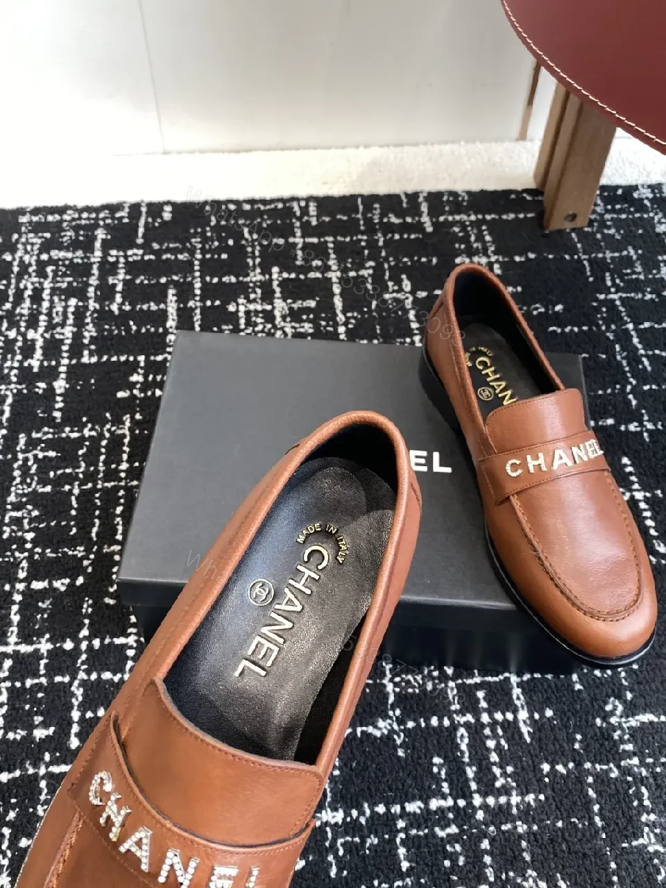 View 8 of Brown Leather Loafers with Chanellike Strap - Sophisticated Comfort