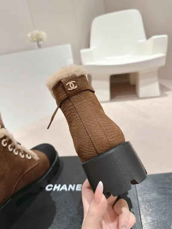 View 7 of Chanel-Inspired Leather Boots with Plush Shearling