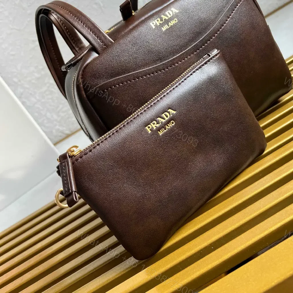 View 10 of Dark Brown Leather Dome Bag with Wallet—Prada Milano Style