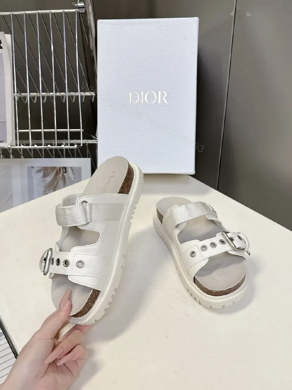 View 10 of White Leather Sandals with Buckle Straps - Dior Inspired Style