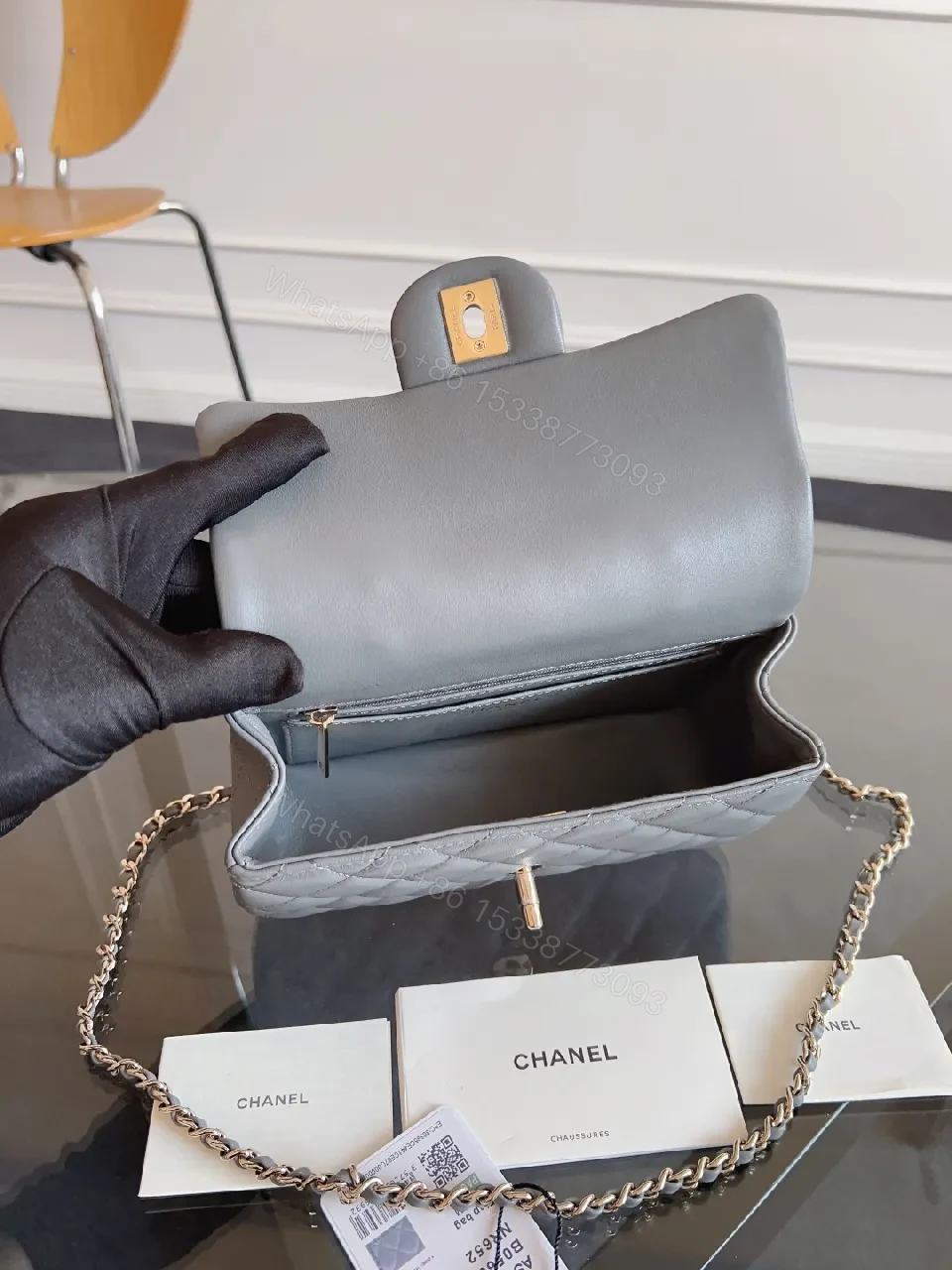 View 4 of Soft-Gray Quilted Leather Bag: Timeless Chic, Everyday Luxury