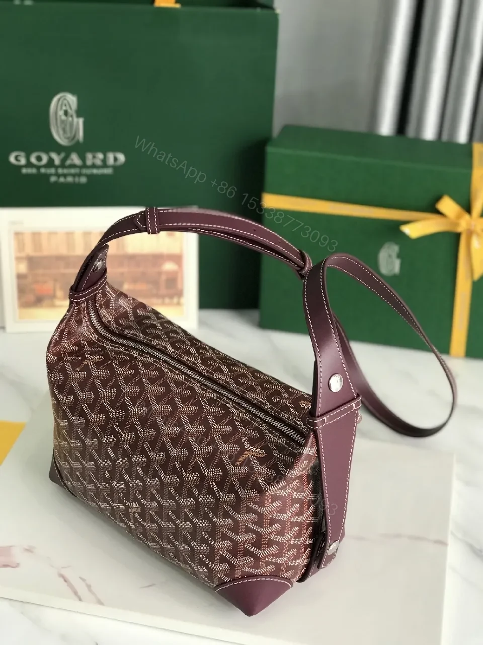 View 2 of Textured Leather Monogram Shoulder Bag, Chic Crossbody Style