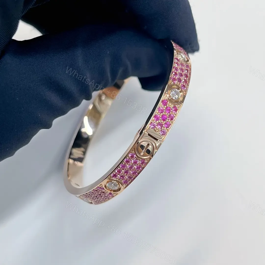 View 2 of New Released 18K Rose Gold Classic Cartier Love Bracelet with Pink Sapphire Pave 6.1MM