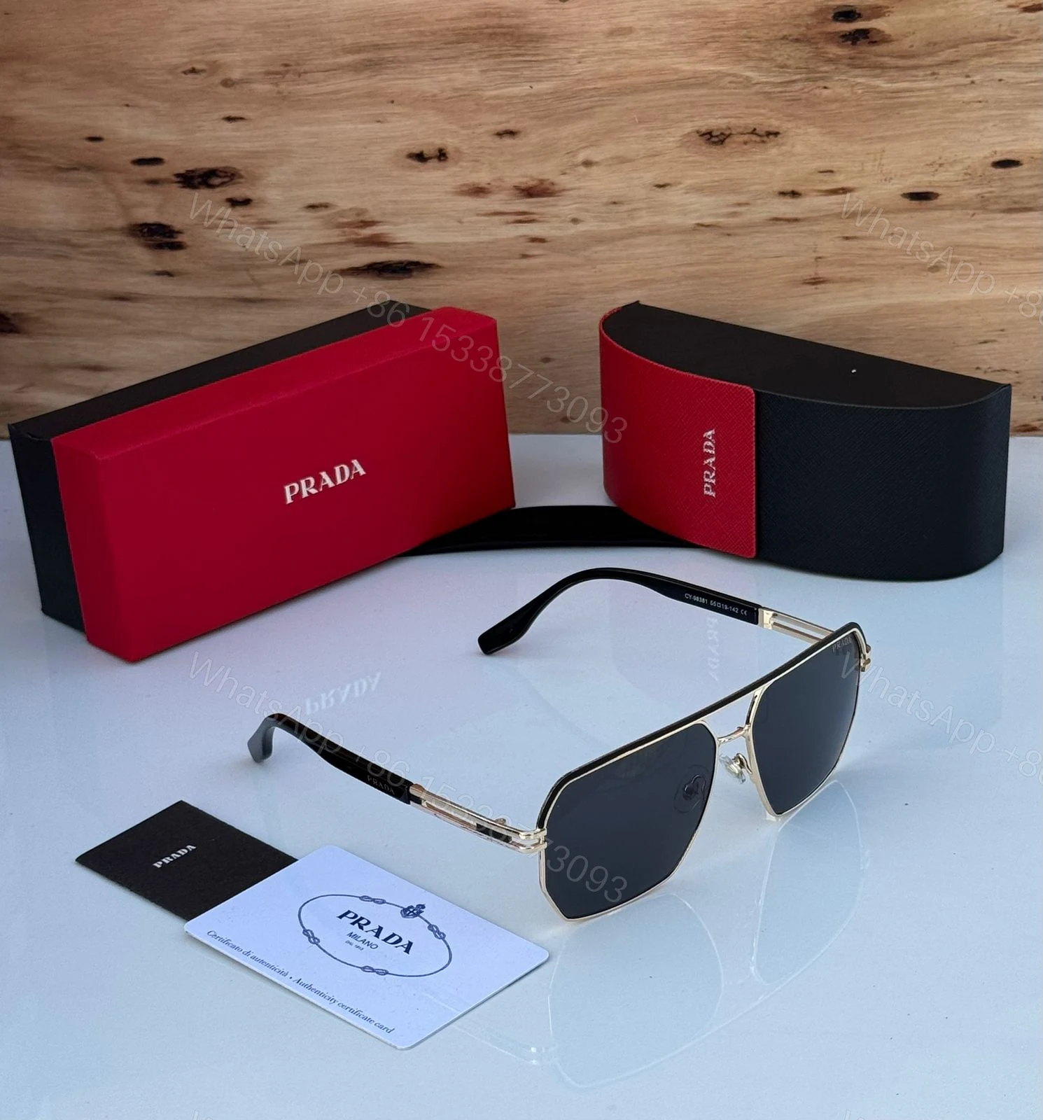 View 7 of Prada Aviator Square Silver Dark Grey Sunglasses