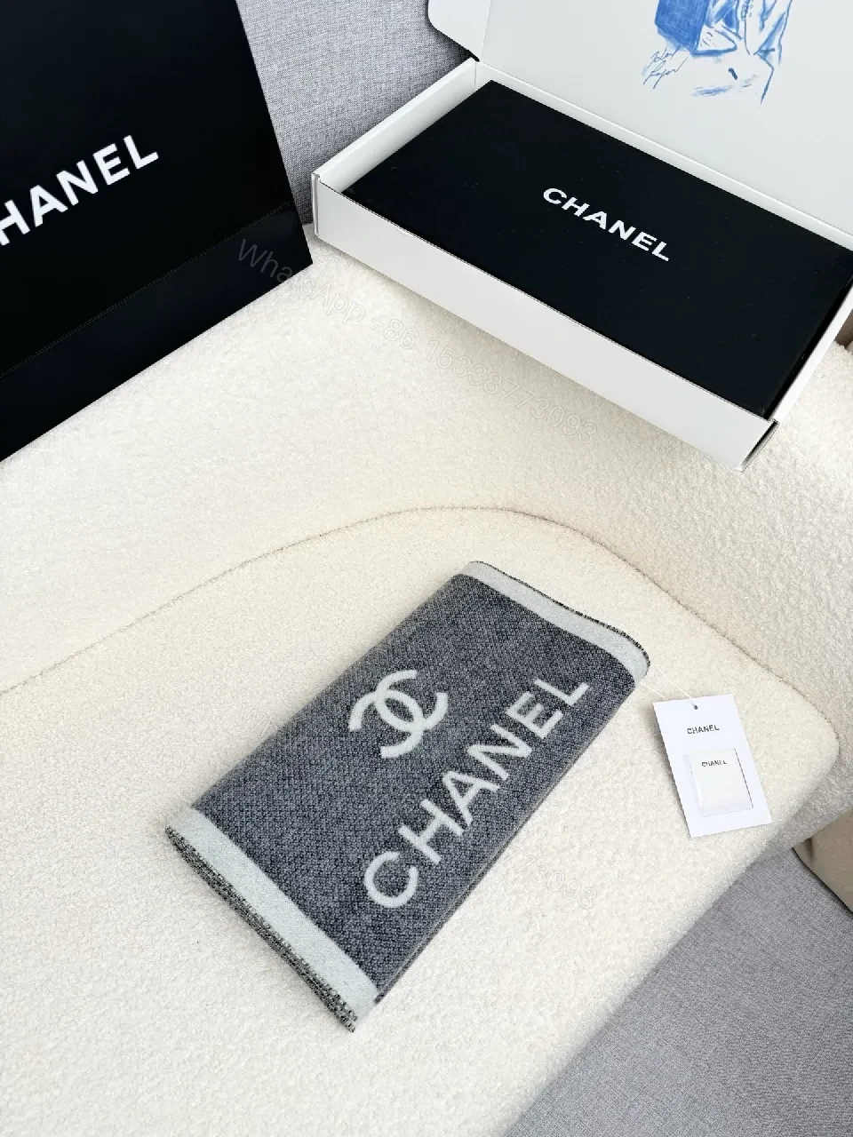 View 6 of Neutral Knit Throw: Luxe, Chanel-Inspired Comfort, Fringed Edge