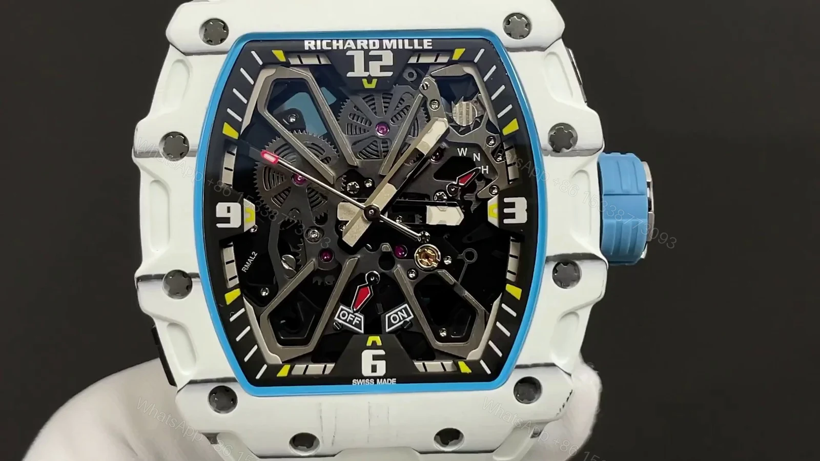 View 4 of Replica Richard Mille RM 35-03 Rafael Nadal White Carbon Fiber Case Blue Strap