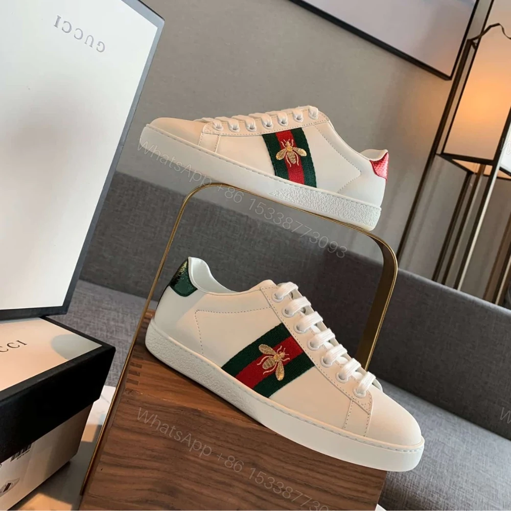 View 3 of Gucci Ace Embroidered Sneaker Bee White 429446 02JP0 9064