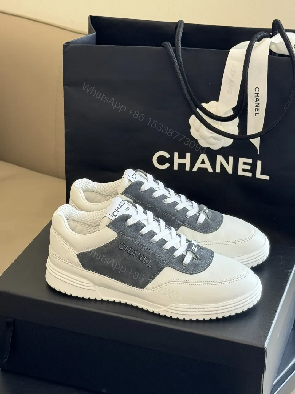 View 6 of Ivory Leather Graphite Suede High-Top Sneaker - Luxe Everyday Comfort