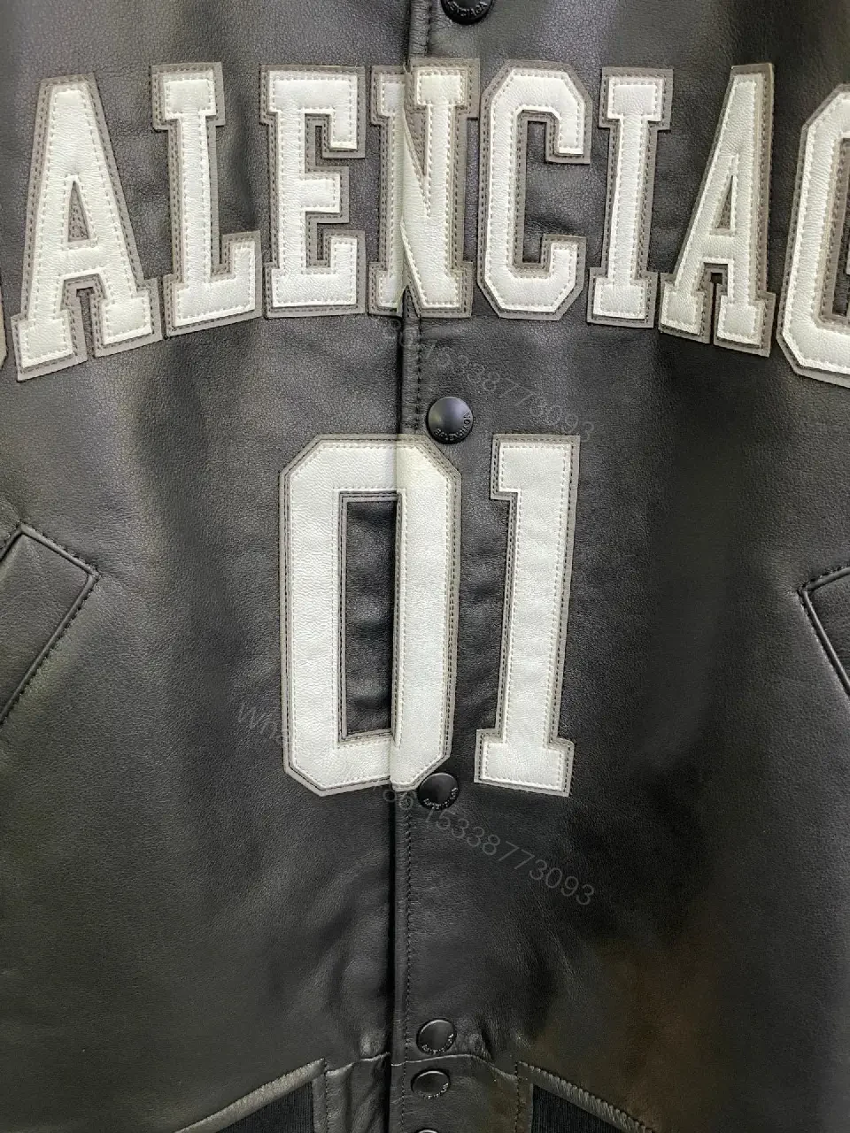 View 6 of Bold Leather-Backed Varsity Jacket with Script Detail