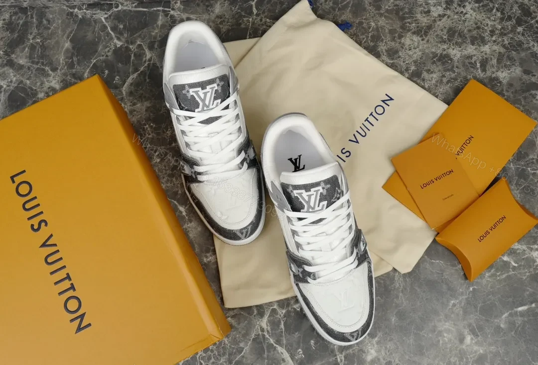View 6 of White Leather Gray LV-Style Modern Sneaker with All-Day Comfort