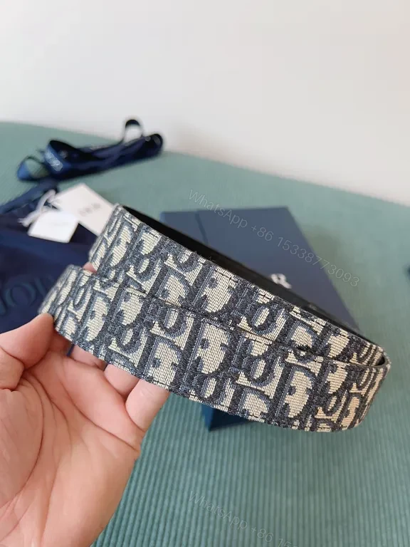 View 9 of Blue-Gray Monogram Jacquard Belt with Double Ring Buckle â€“ Premium Designer-Inspired Style