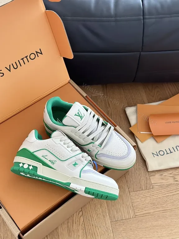 View 8 of Green LV-Inspired Leather Sneakers: Comfort & Distinctive Detailing