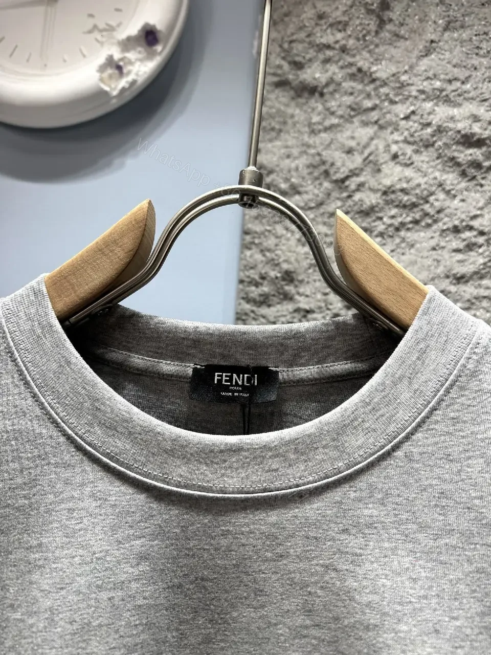 View 2 of Grey Cotton Blend Tee, Subtle Luxury, Logo Accent T-Shirt