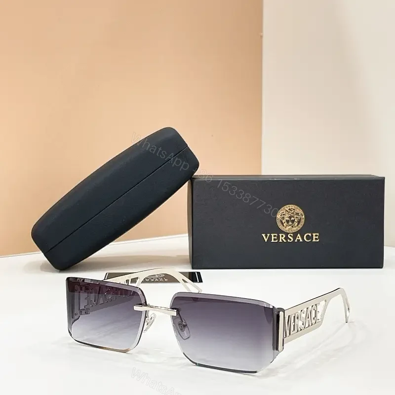 Silver-tone Rectangular Shield Sunglasses with Versace Logo — view 1