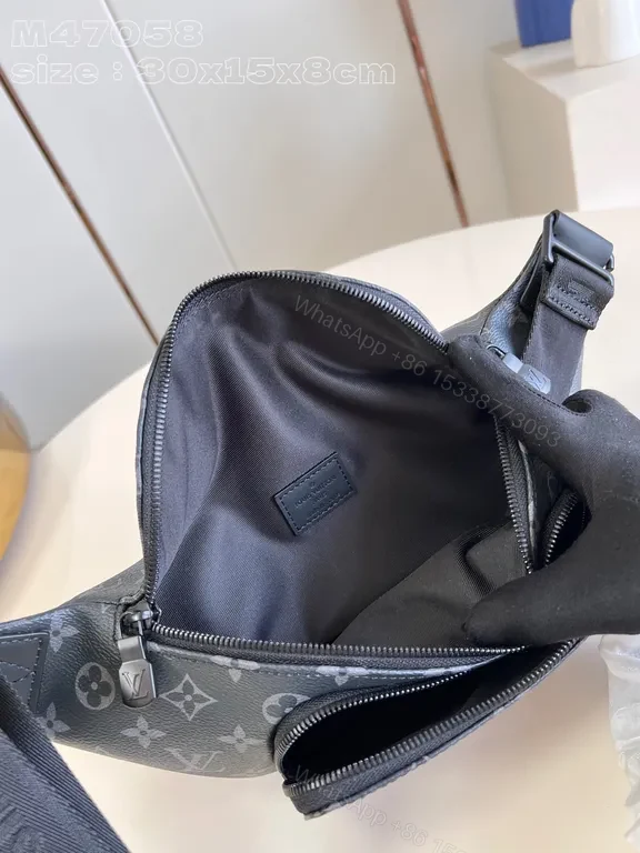 View 6 of Black Monogram Tote Bag with Zipper, Adjustable Strap, Louis Vuitton-inspired style