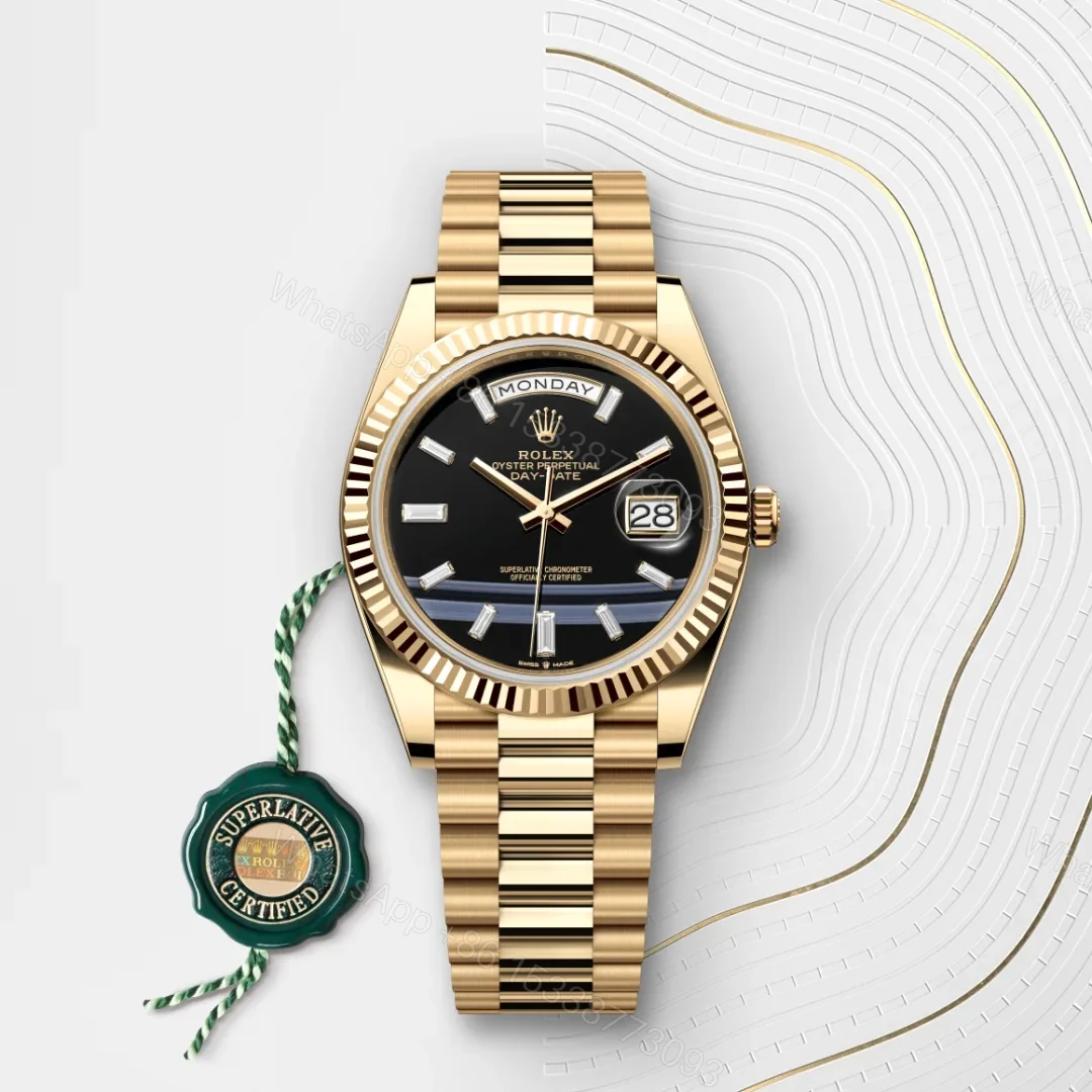 View 2 of Replica Rolex Day-Date 40 Yellow Gold Black Crystal Dial