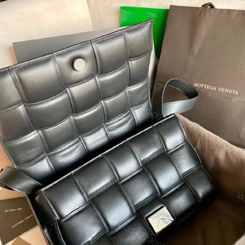 View 2 of Bold Black Leather Padded Belt Bag - Modern Geometric Hardware