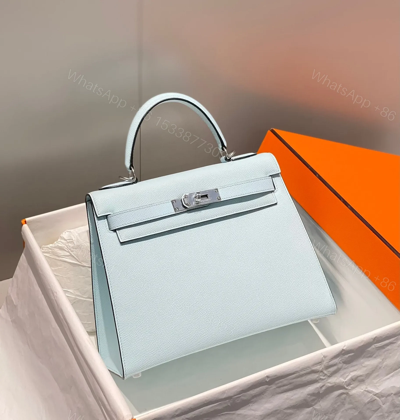 View 2 of HN 28CM IN BLUE BRUME EPSOM PALLADIUM HARDWARE