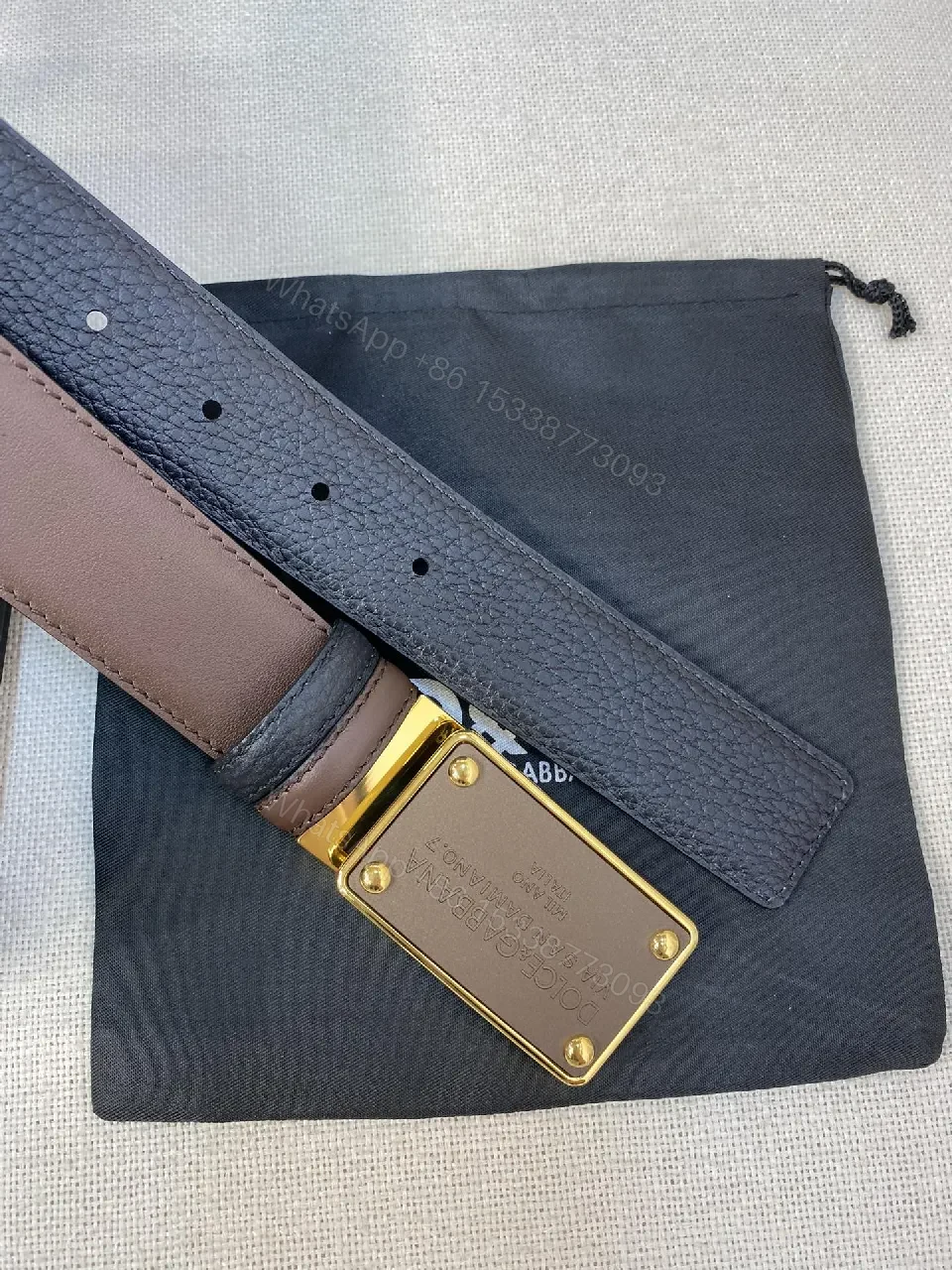 View 3 of Elegant Leather Belt with Gold-Tone Hardware, Timeless Luxury