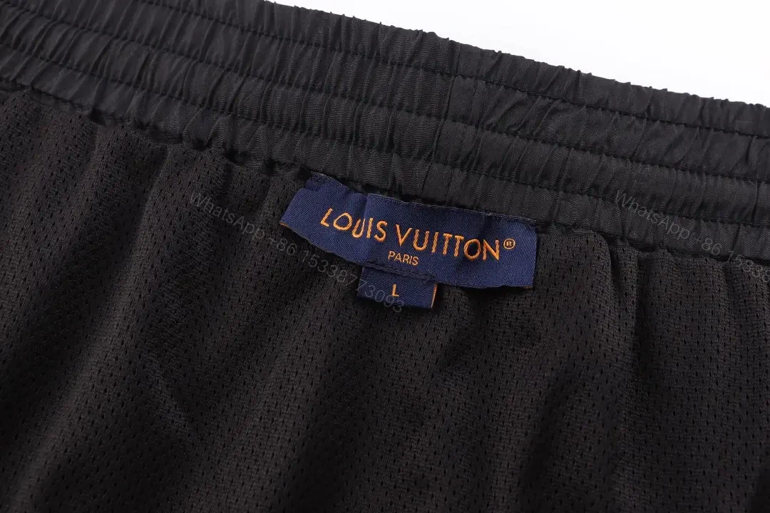 View 3 of Black Leather-Look Louis Vuitton Scan Shorts with Drawstring