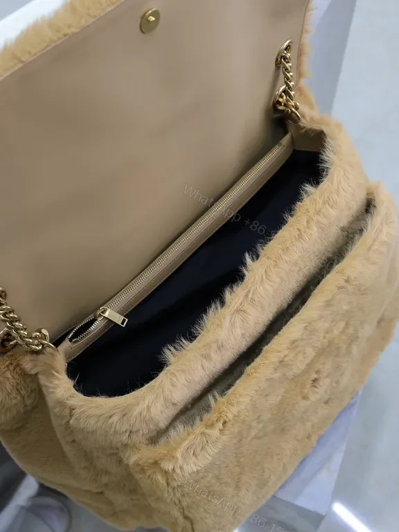 View 7 of Lux Teddy Fur Shoulder Bag with YSL Emblem â€“ Cozy Luxe Crossbody
