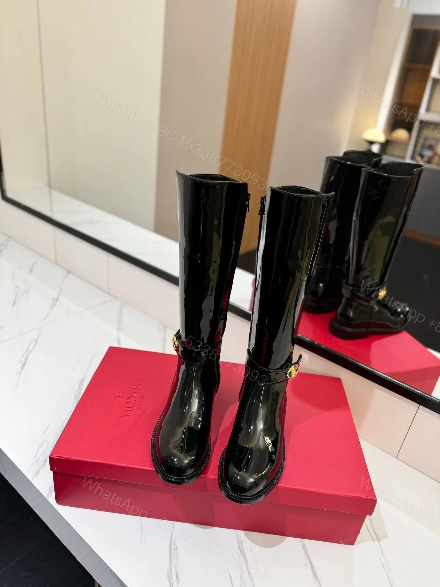 View 4 of Valentino Women Black Patent Leather Tall Boots