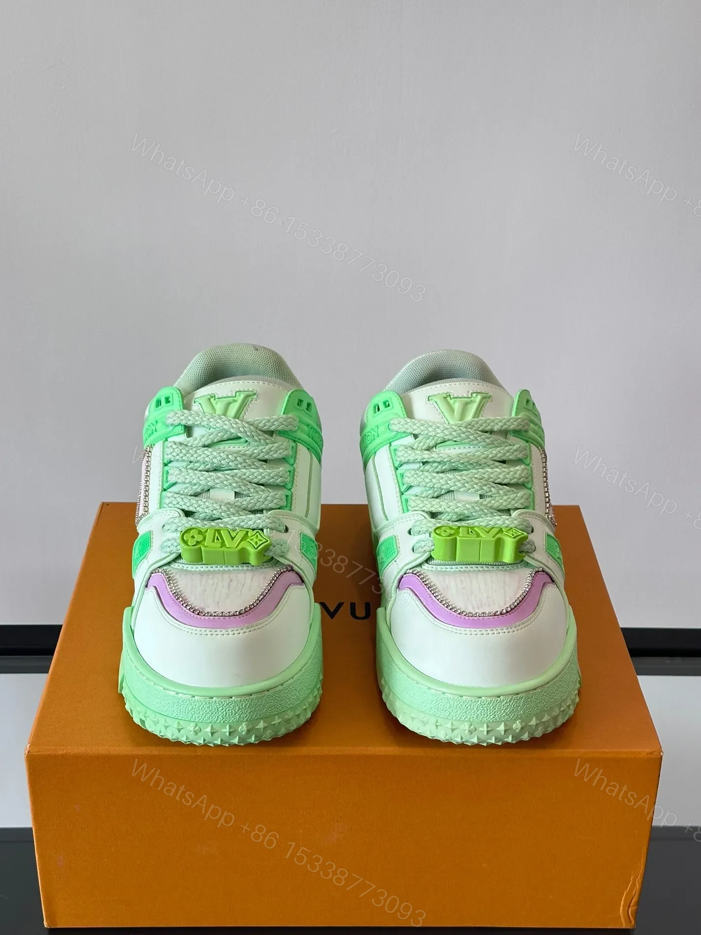 View 2 of LV Men Light Green Leather Sneakers