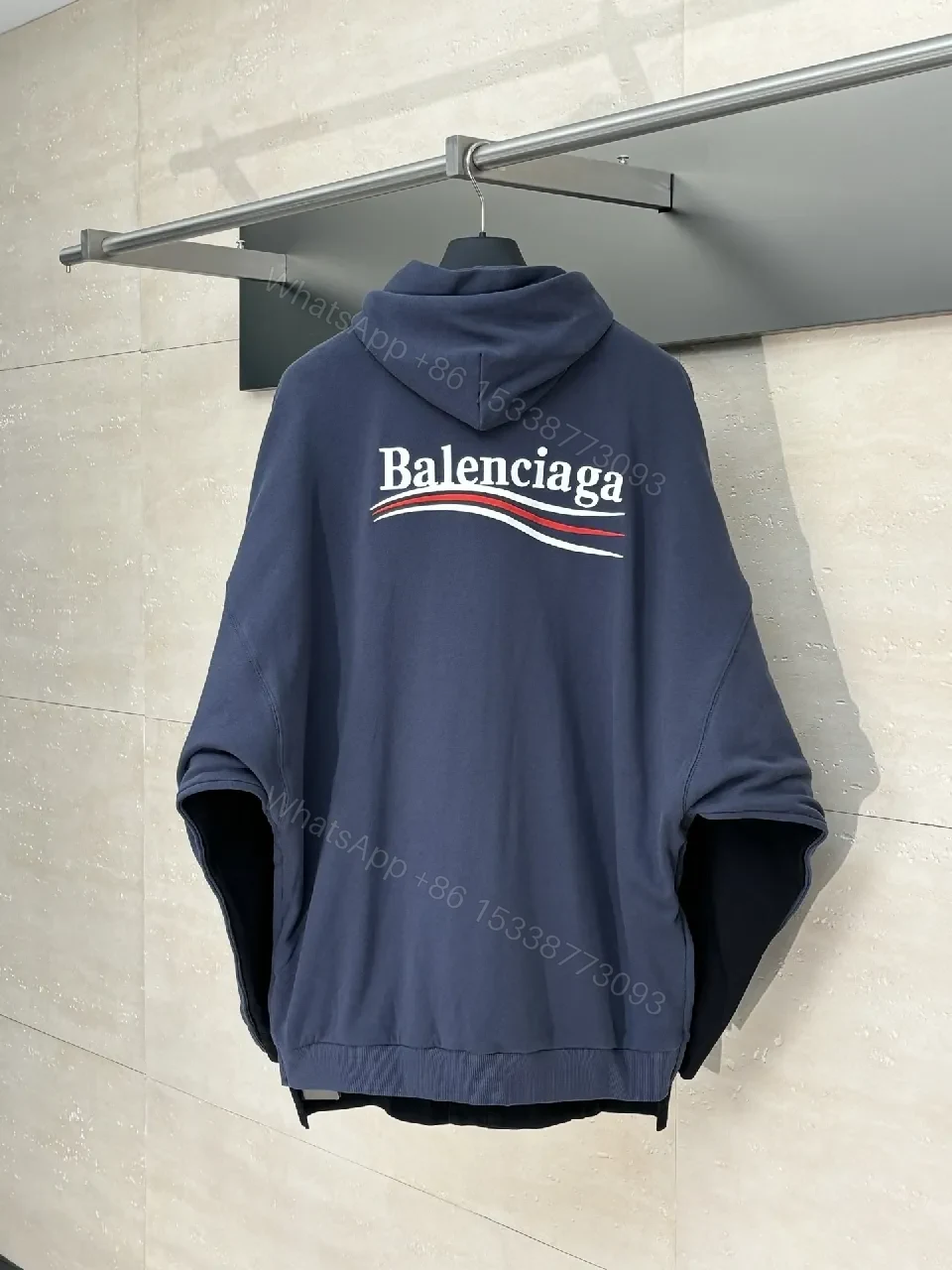 Maritime Navy Fleece Hoodie with Bold Logo Backdrop — view 1
