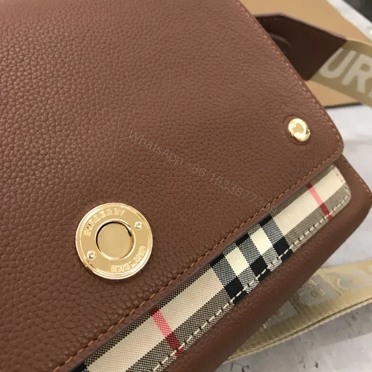View 7 of Brown Leather Crossbody | Heritage Plaid, Gold Hardware, Structured Design