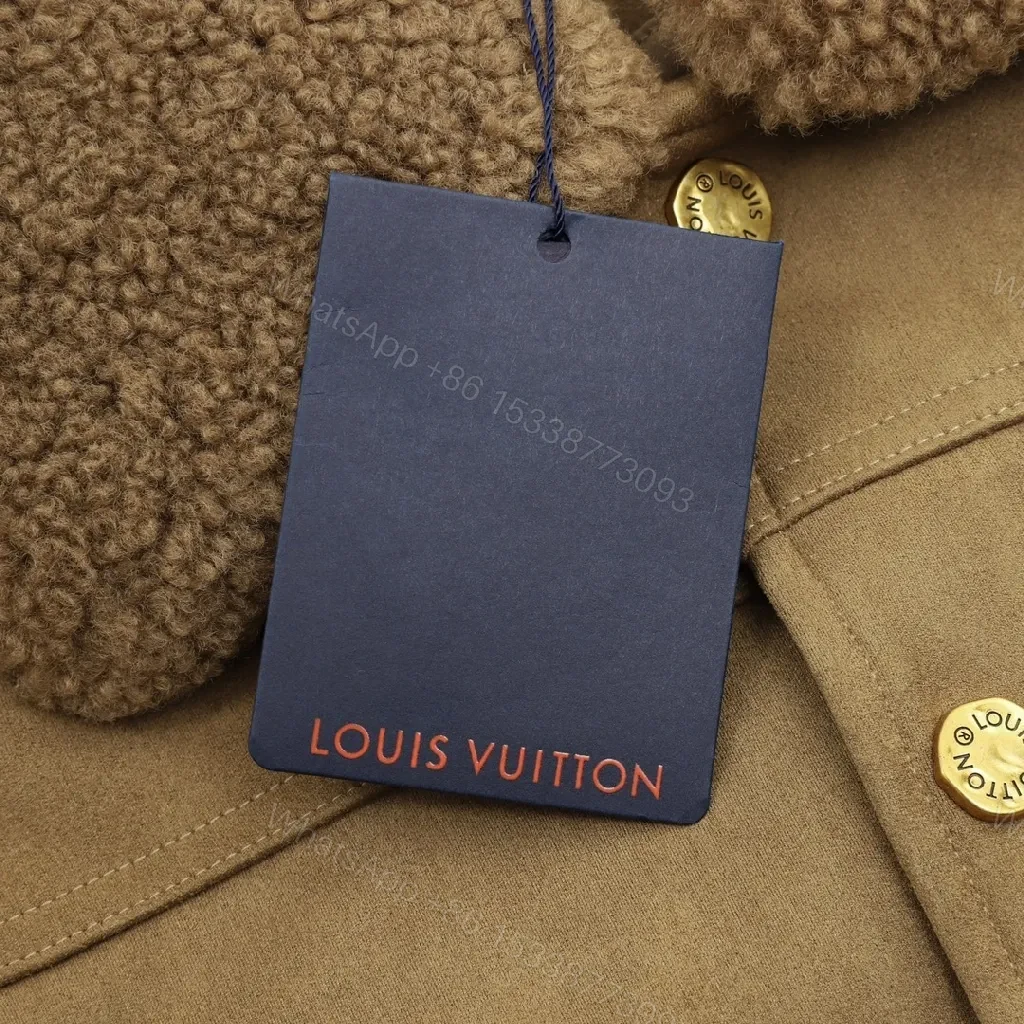 View 2 of Brown Suede Jacket with Shearling Collar & Monogram Panels - Luxe Streetwear Jacket