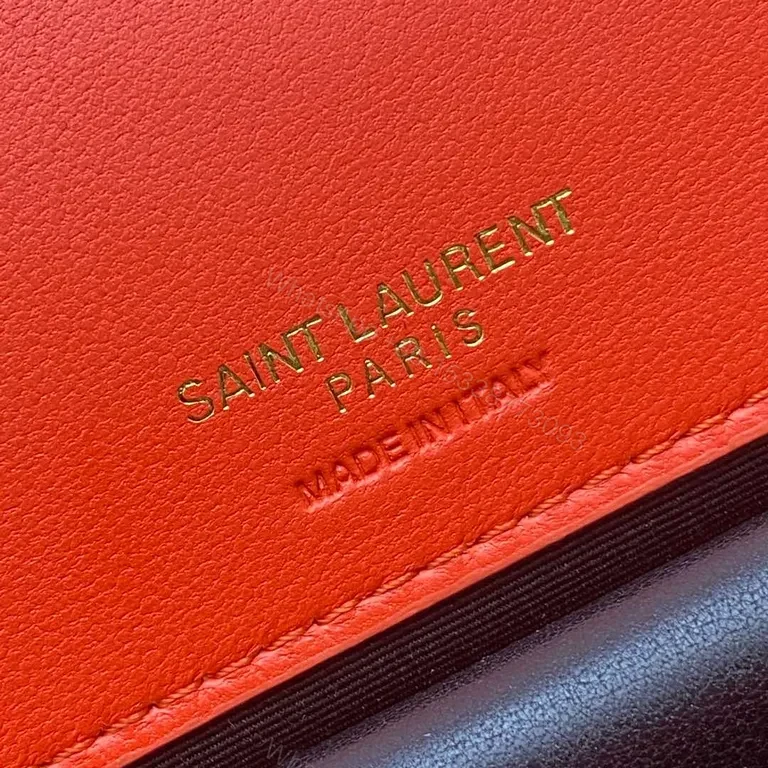 View 9 of Red Quilted Leather Crossbody with Gold YSL Logo