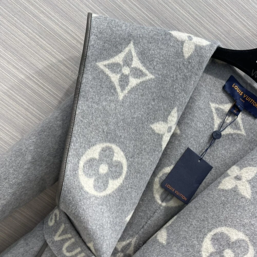 View 5 of Louis Vuitton Belted Double Sided Hooded Wrap Coat Gray 1A92VF