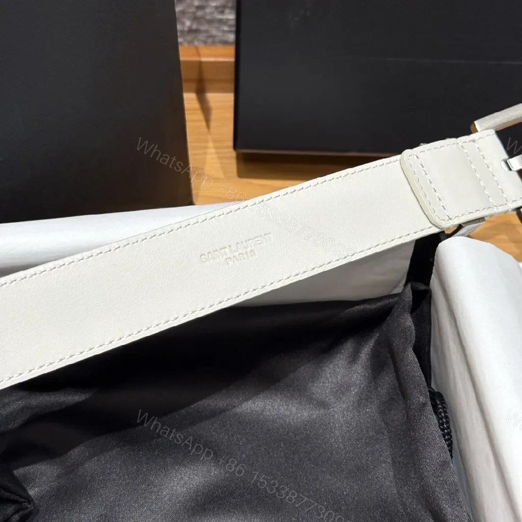 View 4 of Off-White Leather Belt with Monogram Hardware, Brushed Buckle