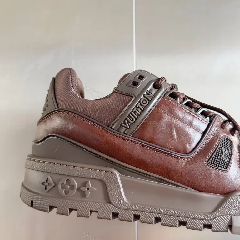 View 8 of Premium Leather Trail Sneakers: Burgundy, LV-Inspired Detail, All-Day Comfort