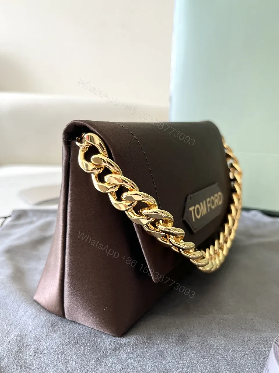 View 2 of Brown Leather + Gold Chain + Modern Minimalism + Bold Statement + Shoulder Bag