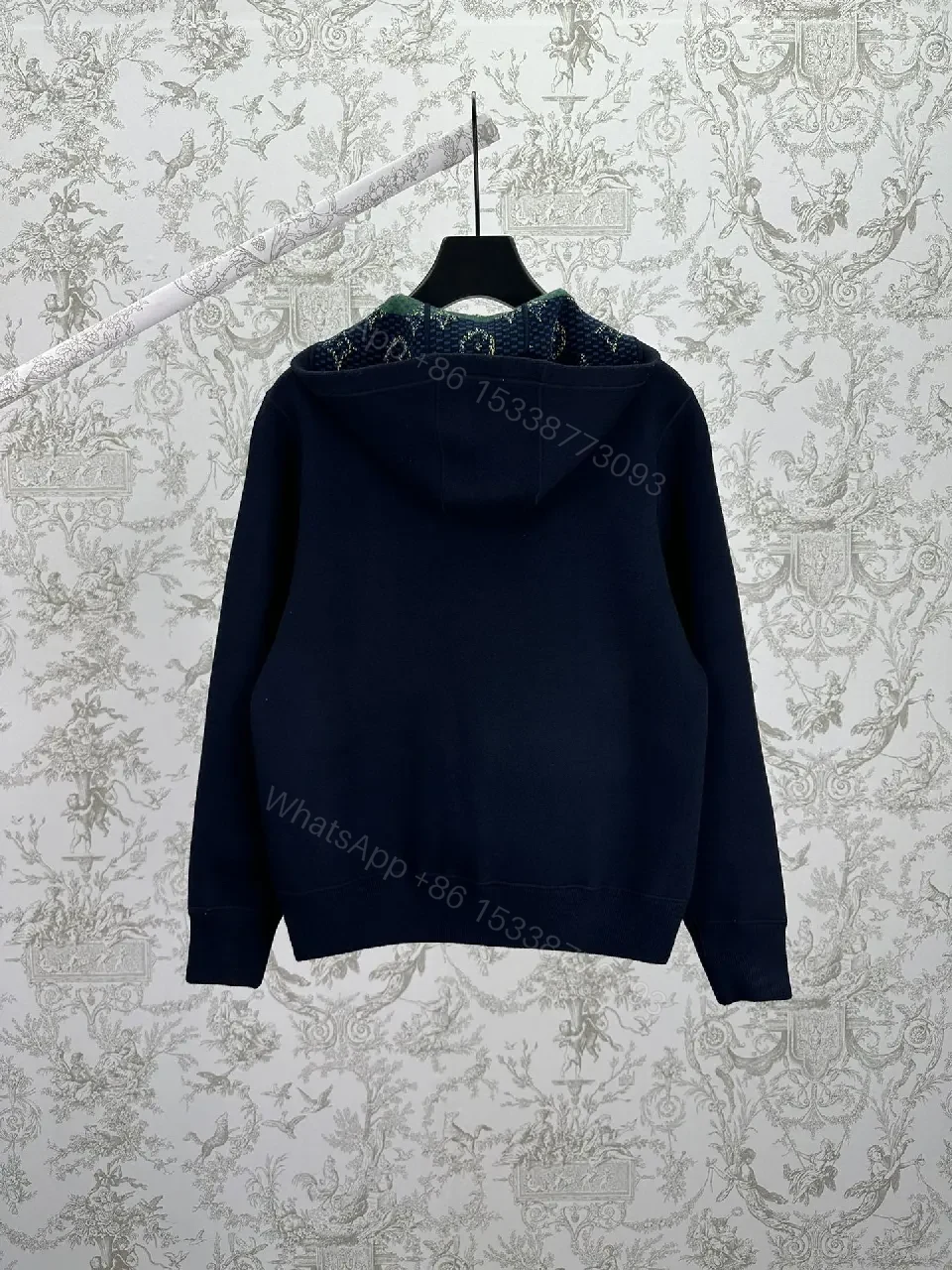 View 4 of Green embroidery premium zip hoodie, luxury-inspired casual wear