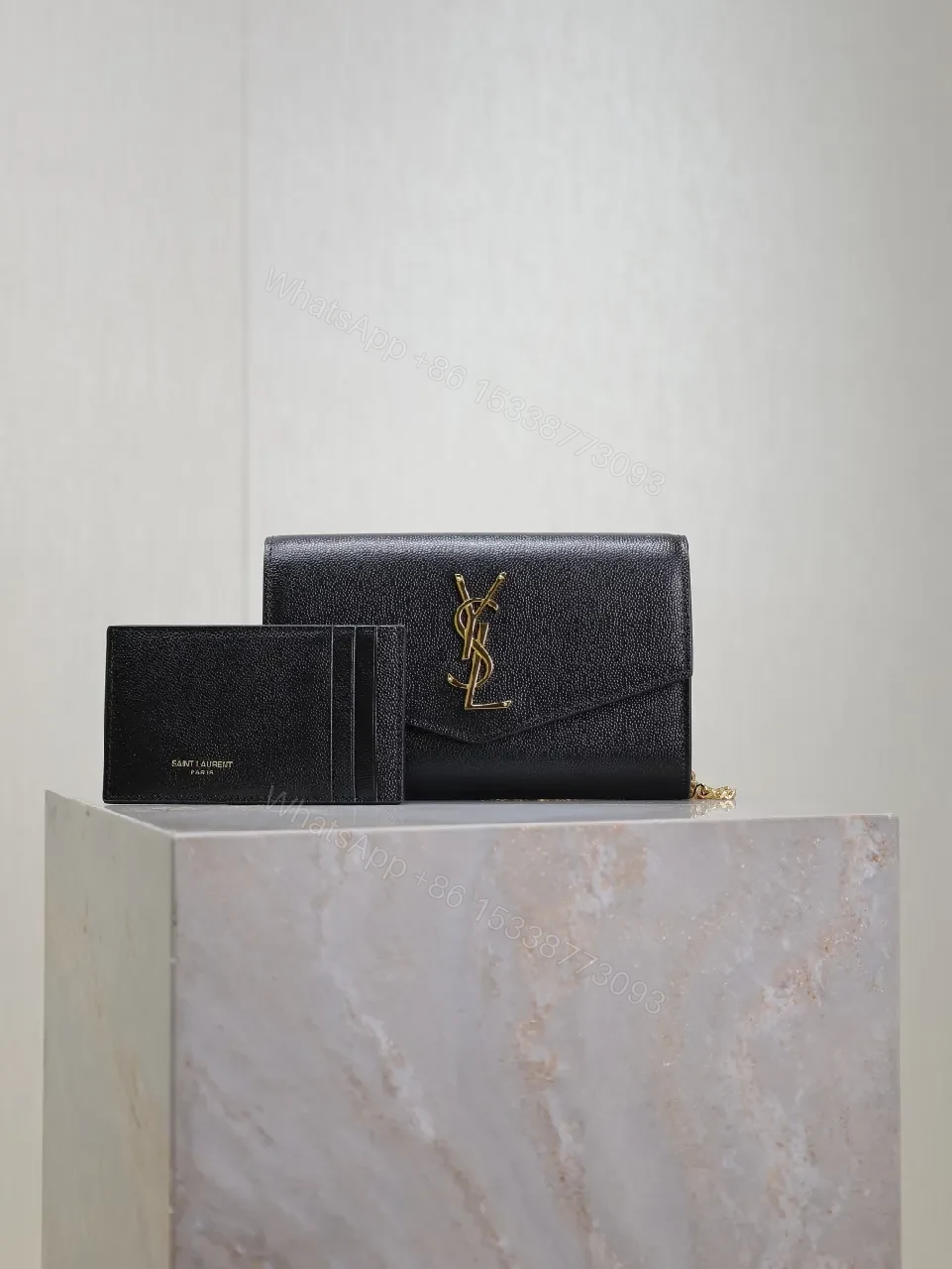 View 4 of Chic Black Leather Wallet Clutch with Gold Hardware