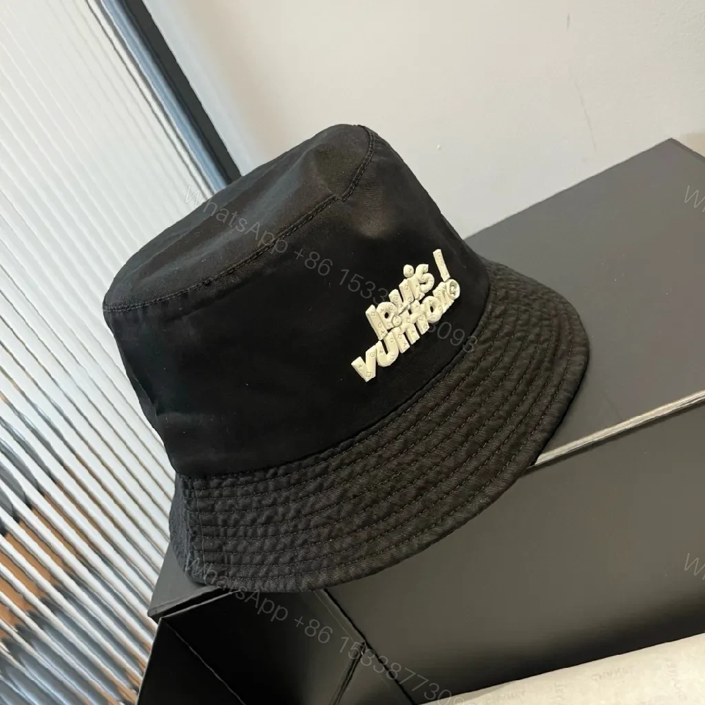View 2 of Black Nylon Bucket Hat Minimalist Logo Embroidery Hat
