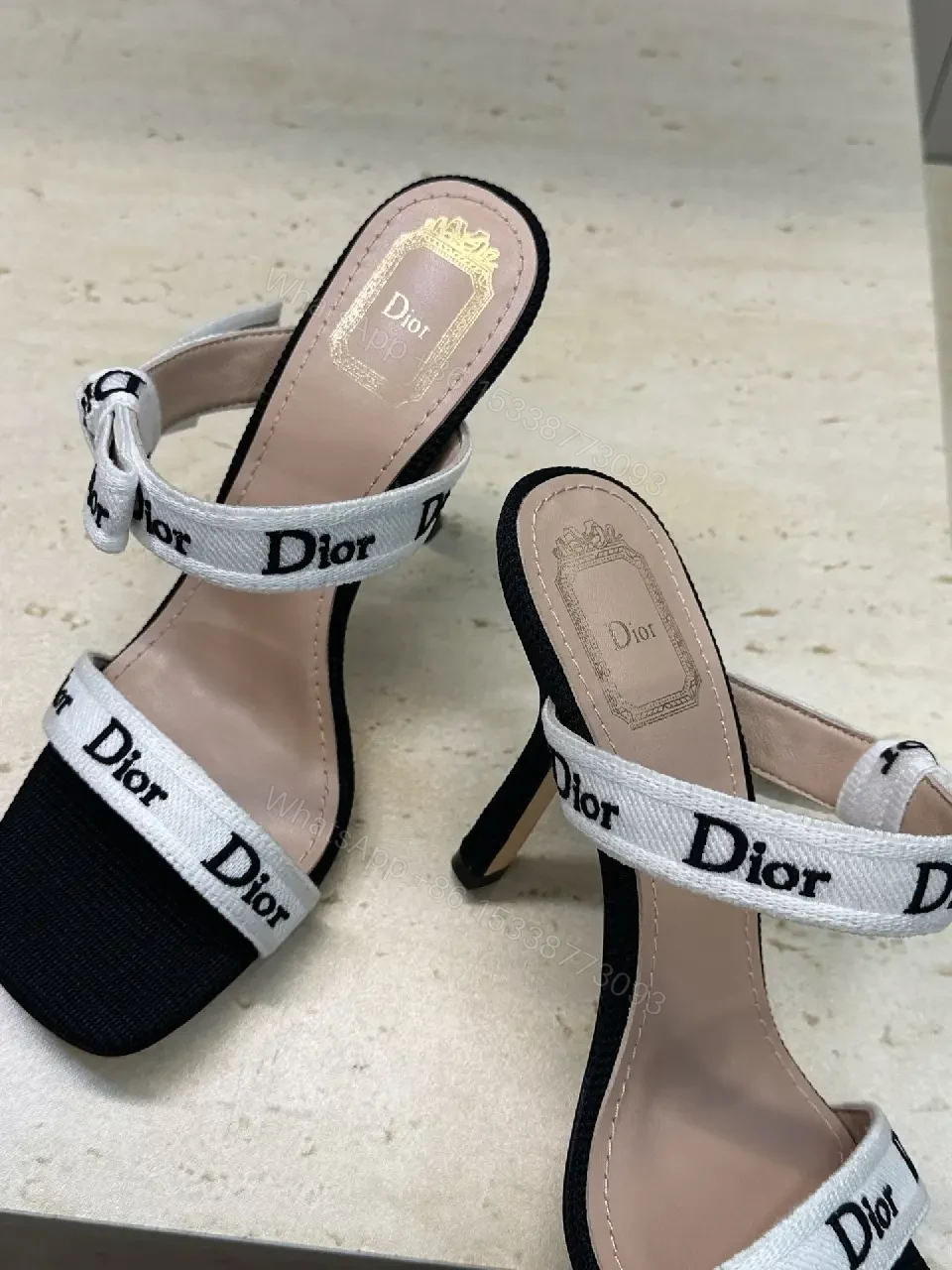 View 5 of White Fabric Straps Open-Toe Sandals with Dior-Branding, Minimalist Luxury, Open-Toe Sandals