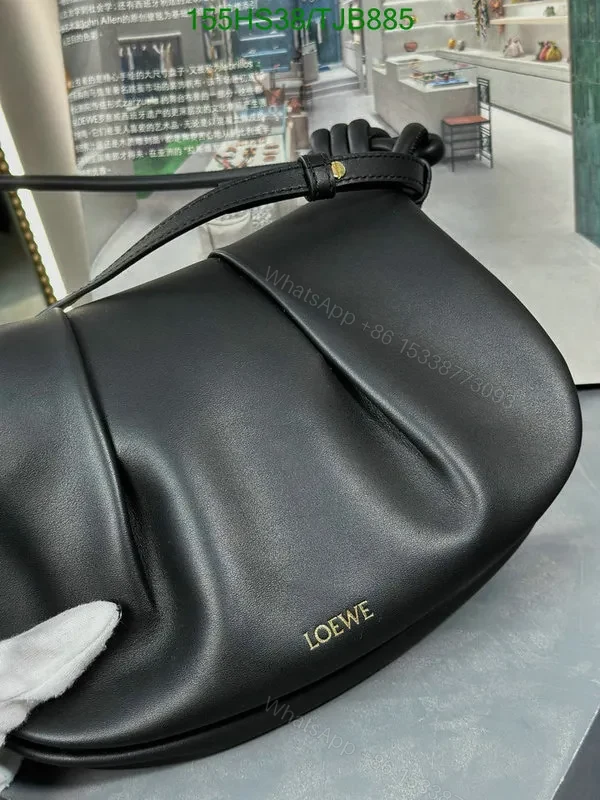 View 24 of Loewe Convertible Leather Shoulder Bag with Dark Khaki Ruched 062138