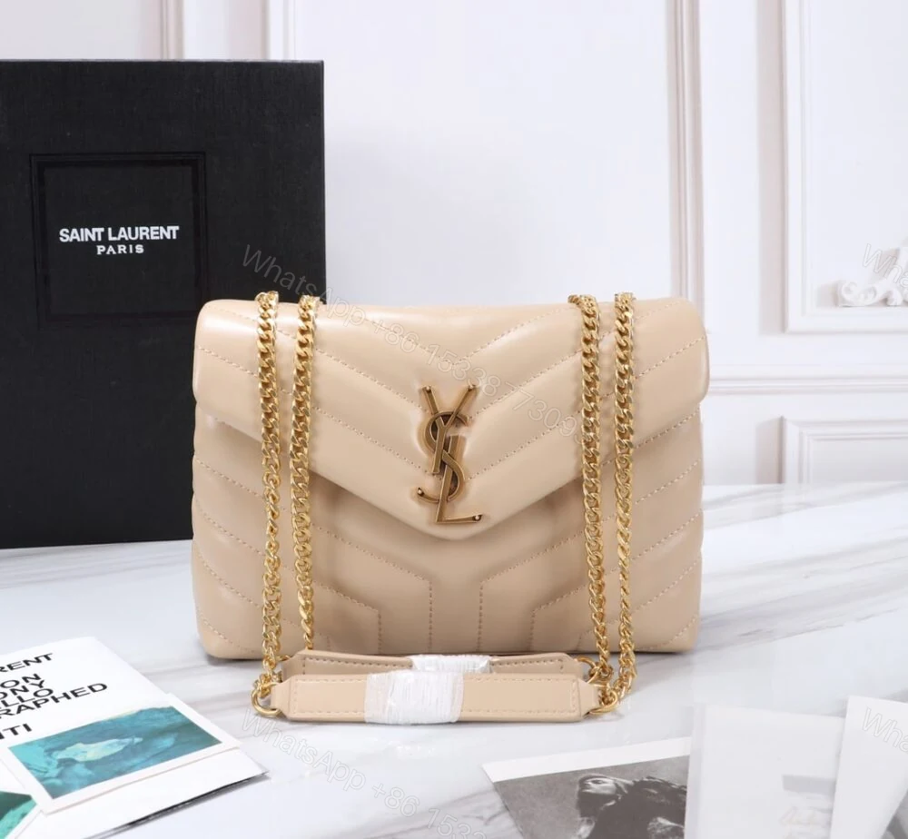 View 2 of Saint Laurent Loulou Small Chain Bag In Matelassé Y Beige Gold 23Cm 494699DV7272721