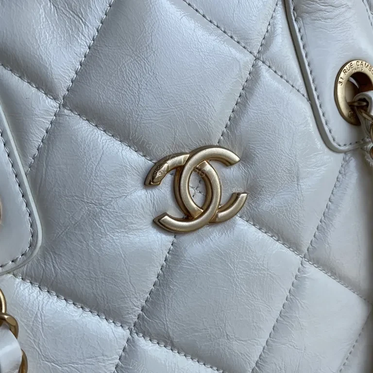 View 5 of White Quilted Weekend Bag: Gold Chain, CC-Inspired Luxury