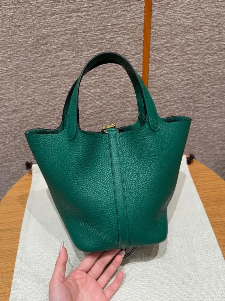 View 2 of HN Togo leather green with gold hardware 18cm