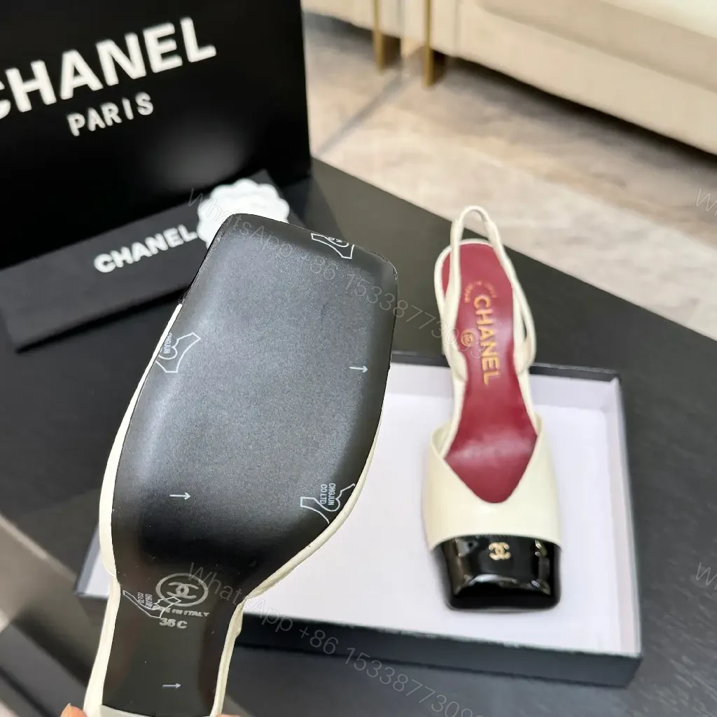 View 5 of Cream & Black Two-Tone Heeled Slingbacks: Luxe Comfort Shoes