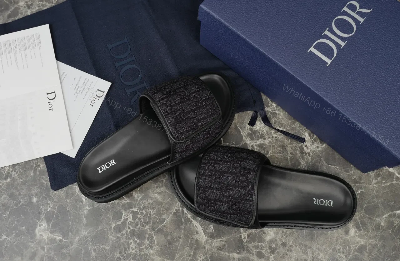View 3 of Black Mono Slide: Textured Strap Luxury Slides
