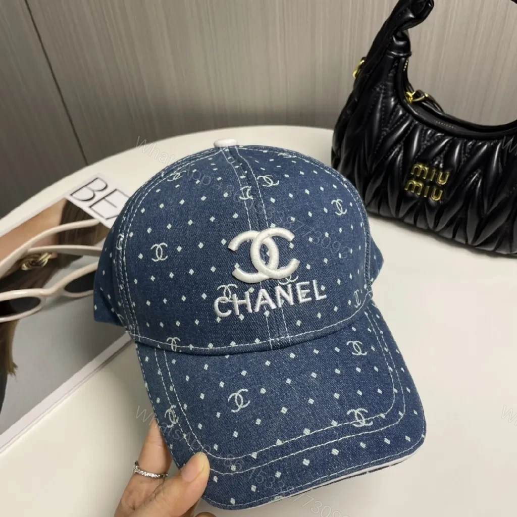 View 4 of Denim Cap with Polka-Detailing: Luxe Everyday Accessory