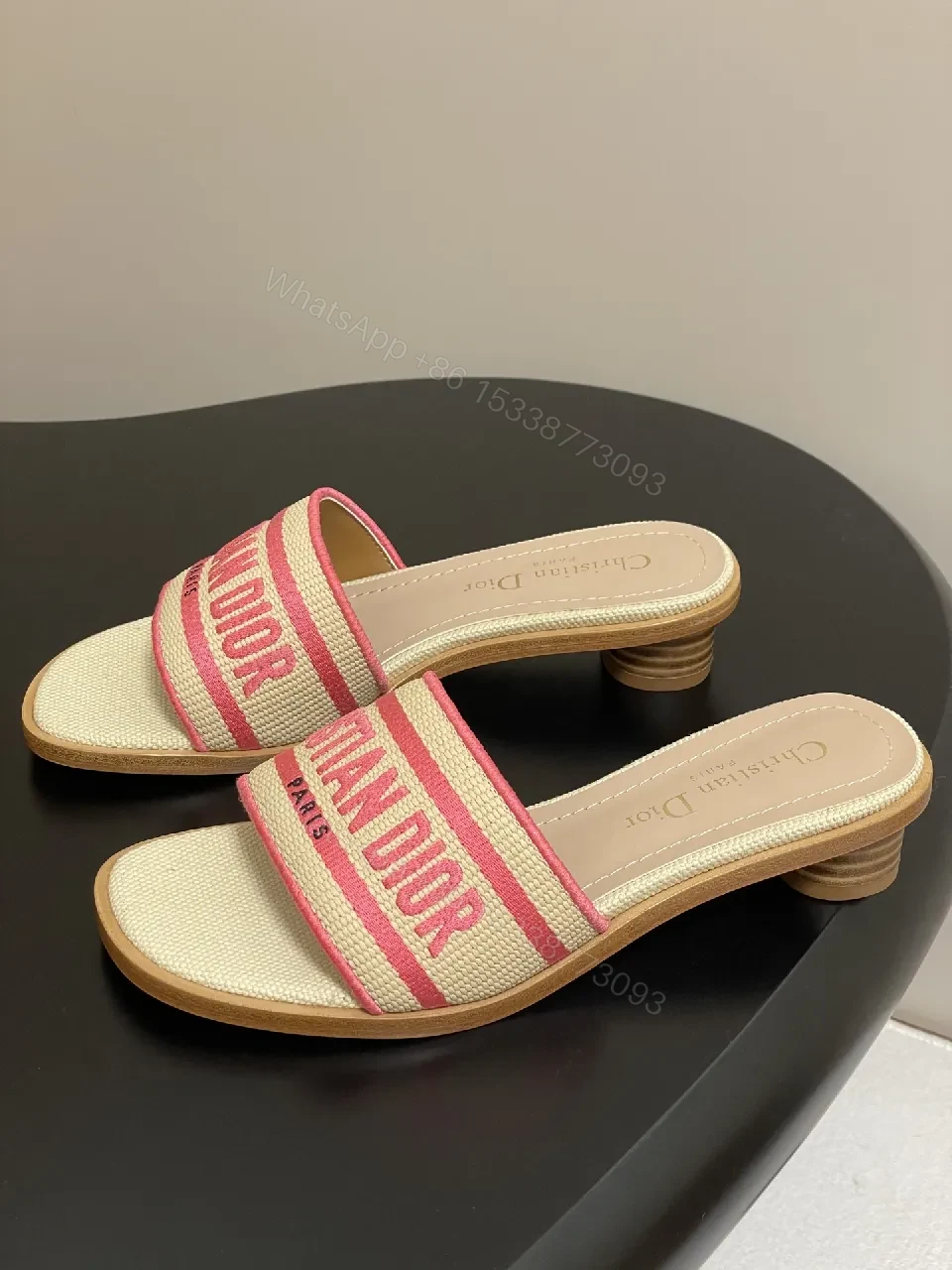 View 3 of Raffia Mules: Logo Stripe, Open-Toe, Wooden Heel, Summer chic