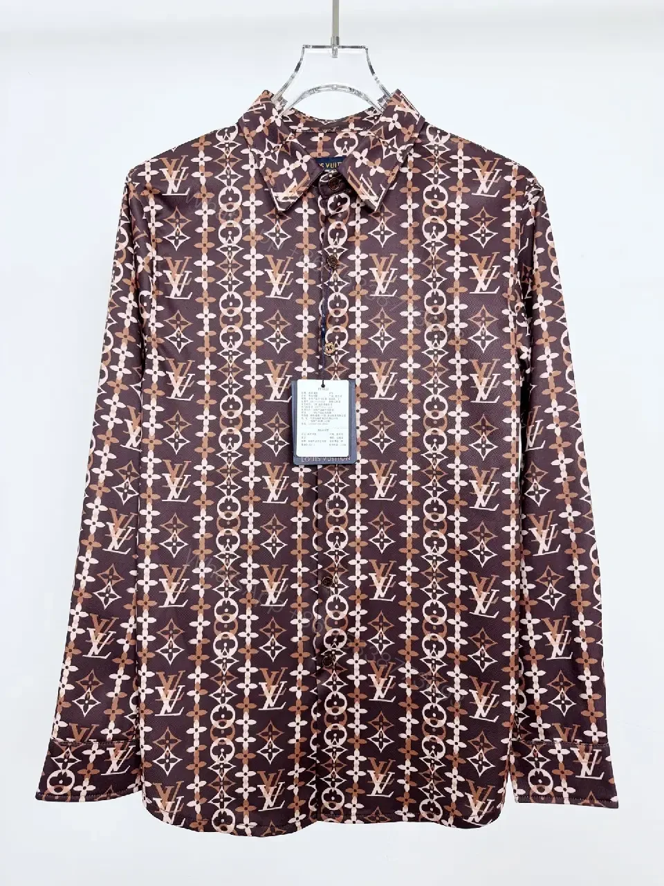 Chocolate Brown + Premium Fabric + Button-Front Shirt + Bold Monogram Detail + Men’s Shirt — view 1