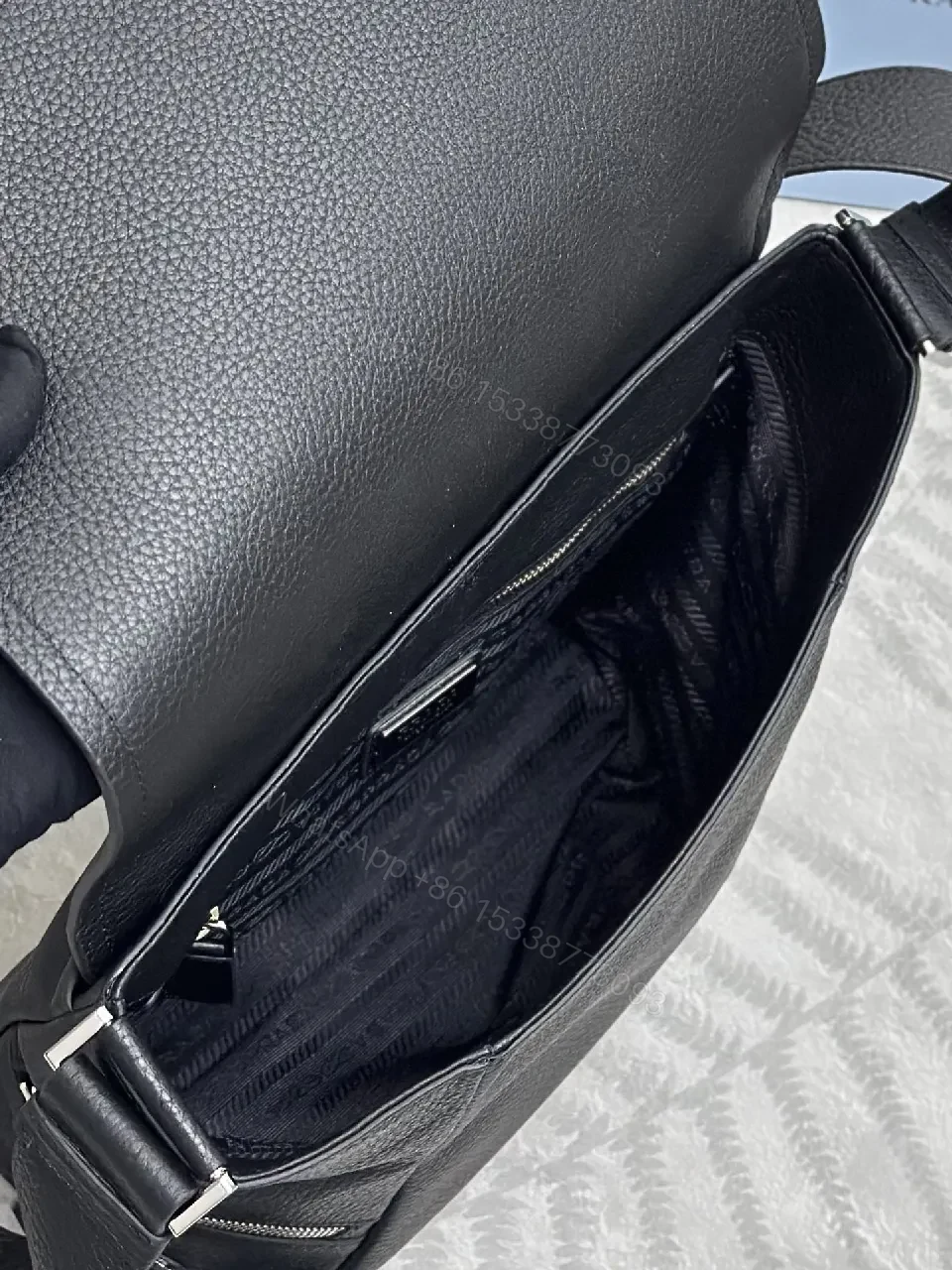 View 6 of Graphite Calfskin Compact Shoulder Bag: Structured Luxury